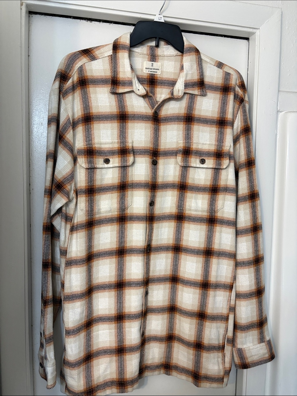 Mutual Weave Unisex Size LT Beige Shadow Plaid Midweight Shirt Jacket
